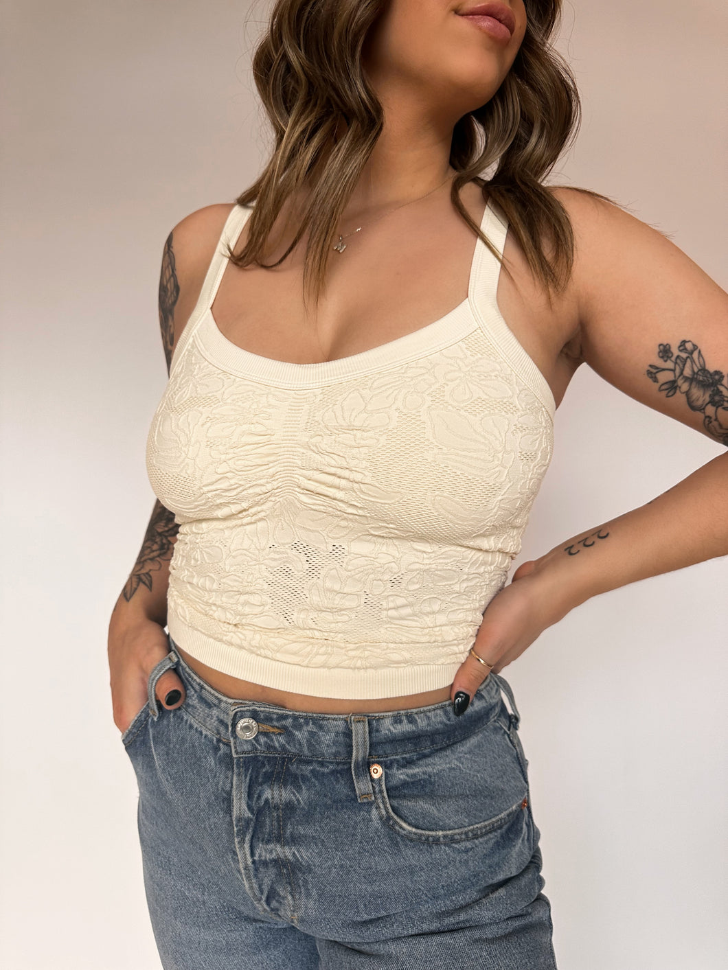 Everyday Tank Lace V Neck Marshmallow