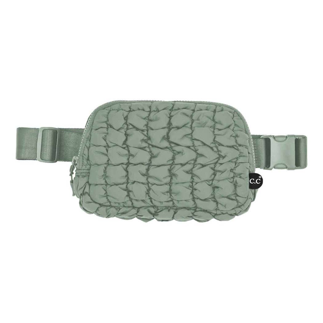 Quilted Puffer Belt Bag Sage