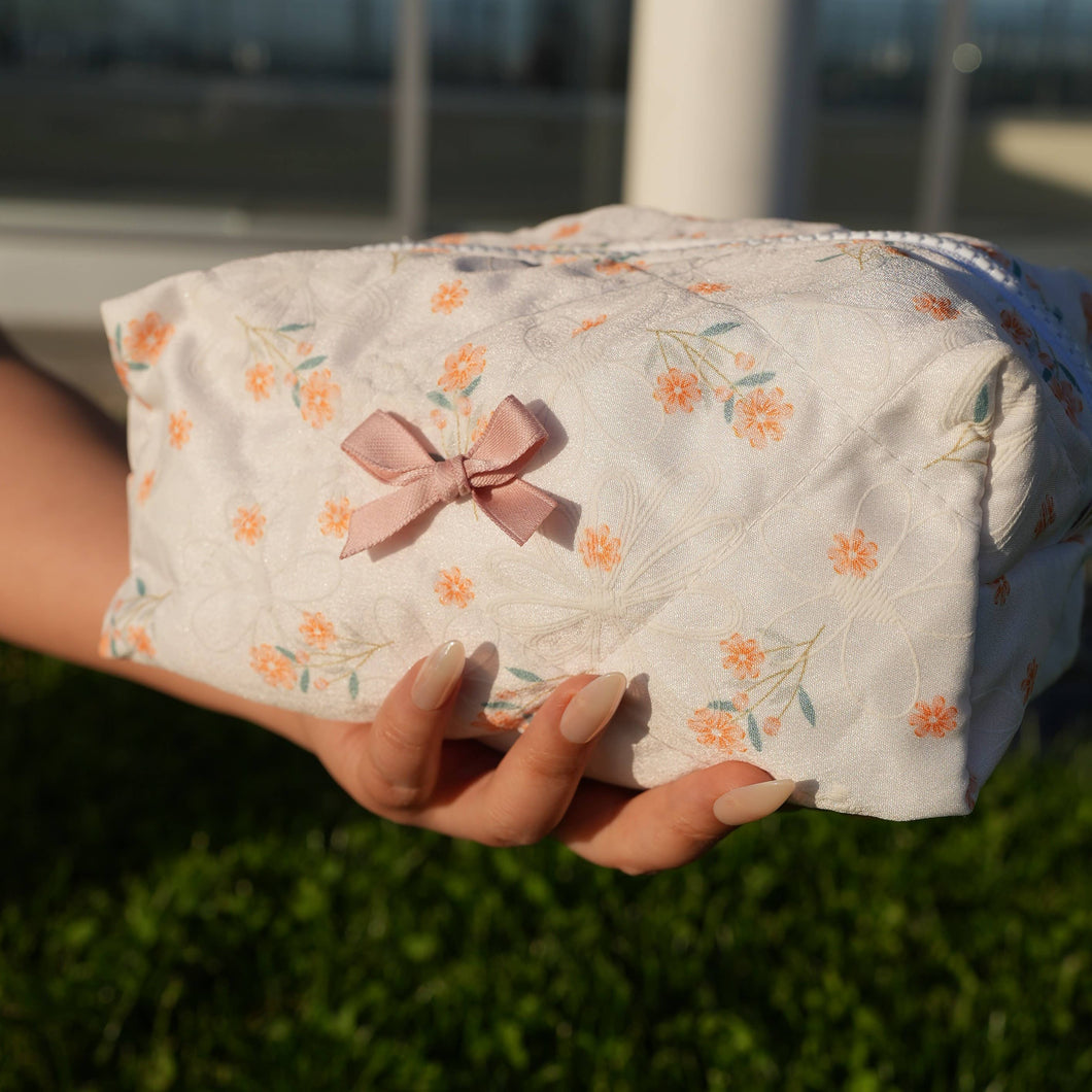 Orange Floral Makeup Bag