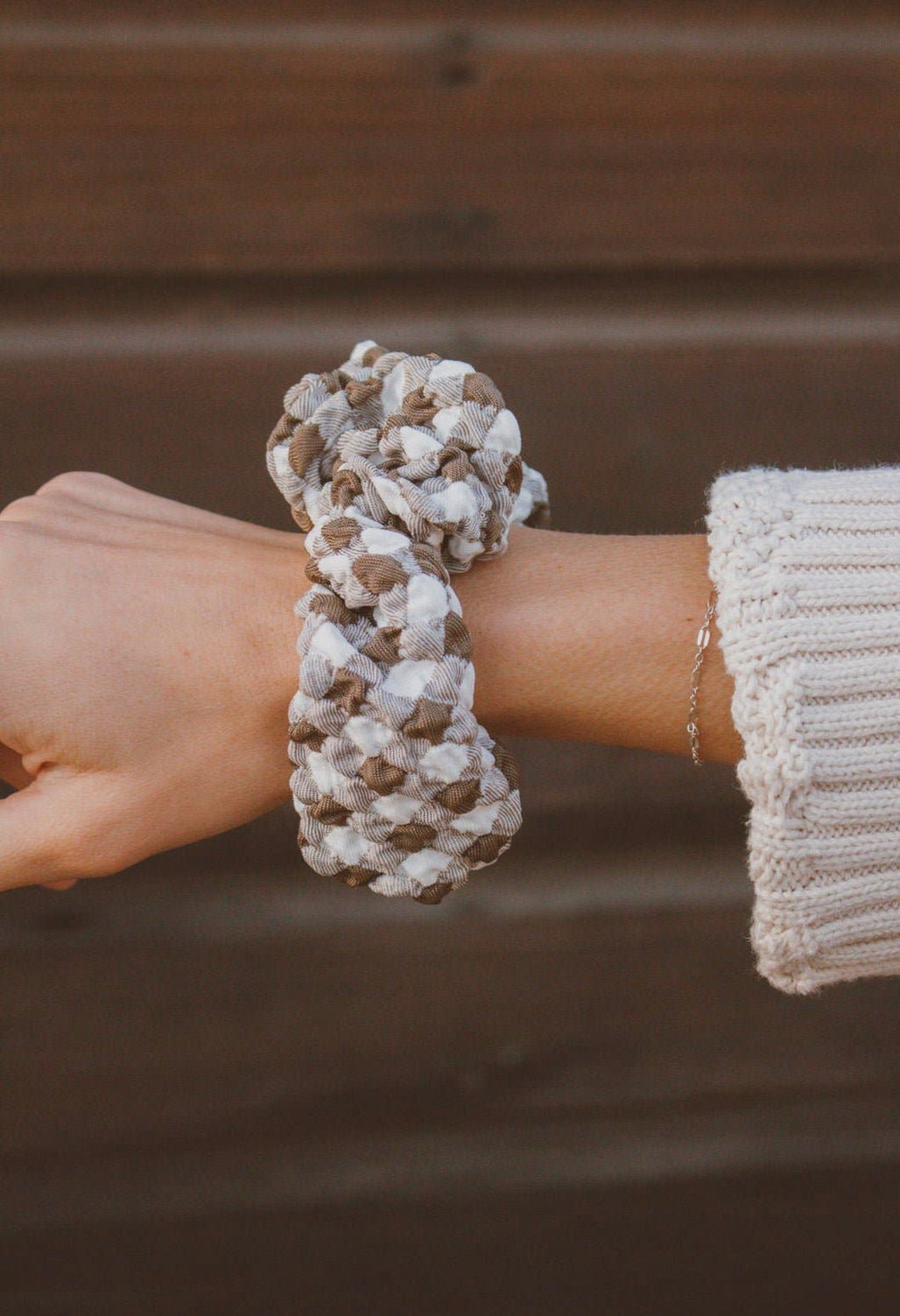 Brown Checkered Scrunchie