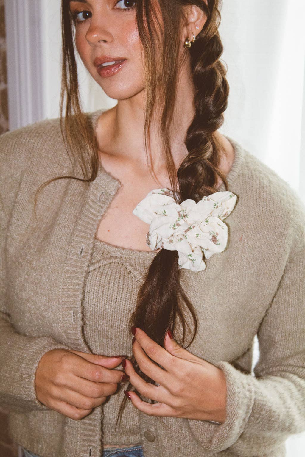 Neutral Floral Jumbo Scrunchie