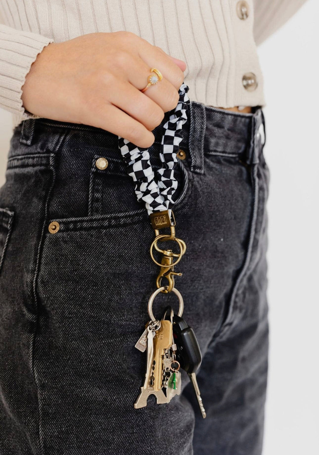 Black Checkered Scrunchie Keychain