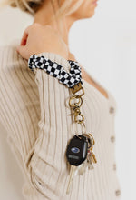 Load image into Gallery viewer, Black Checkered Scrunchie Keychain
